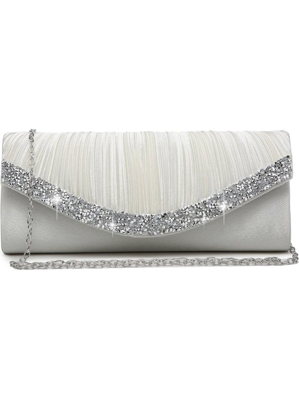 Women Ivory White Rhinestone Evening Clutch Purse Formal Hand Bag Prom Party Bag